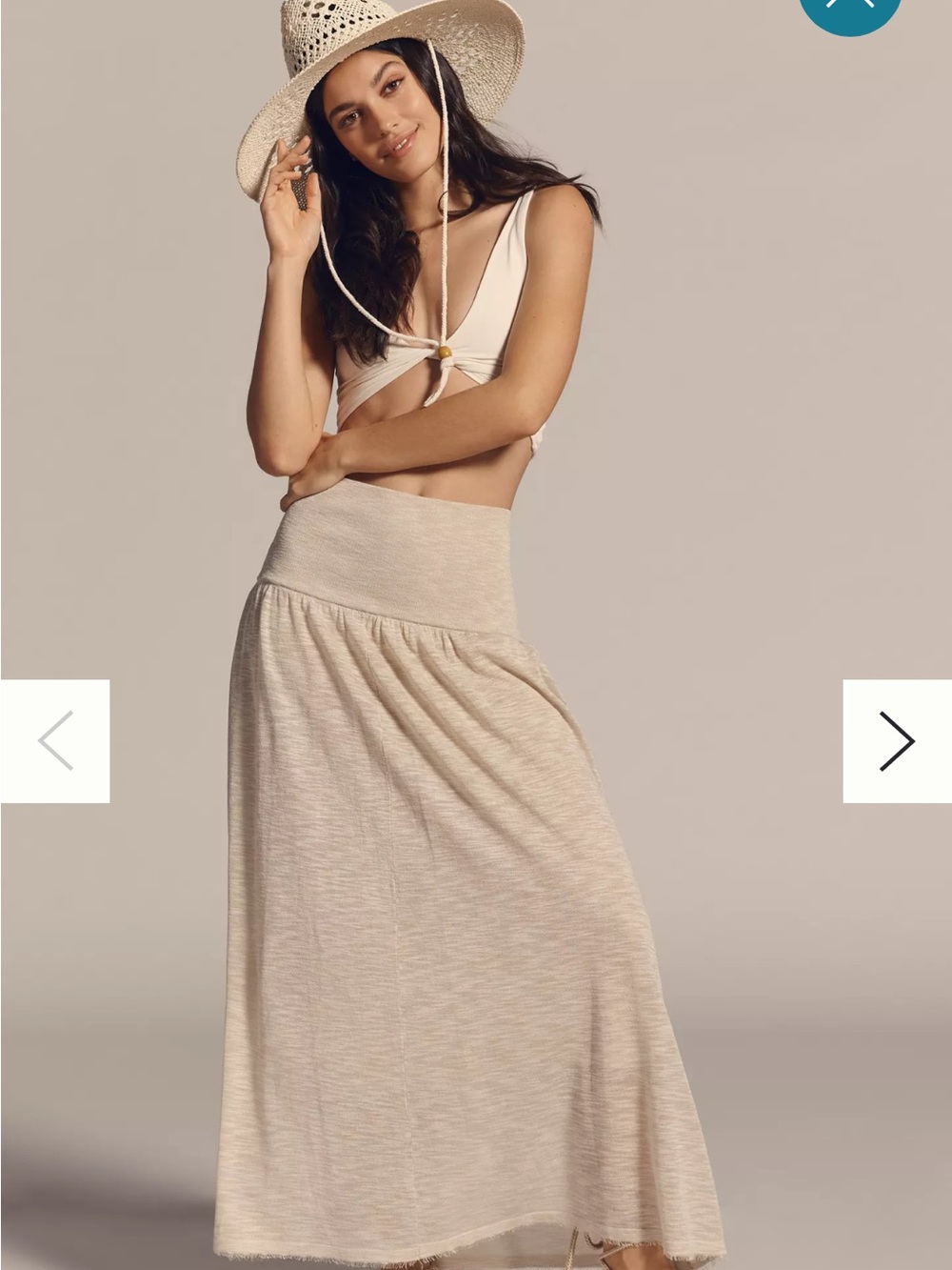 Cream Maxi Skirt with Wide Waistband - Women's Casual Summer Skirt